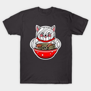 Ramen Noodle Bowl Kawaii Cat Eating Ramen Noodles T-Shirt